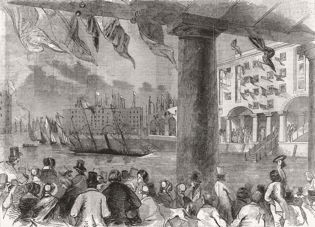 ALBERT DOCK. HRH Prince opening 1846 old antique vintage print picture